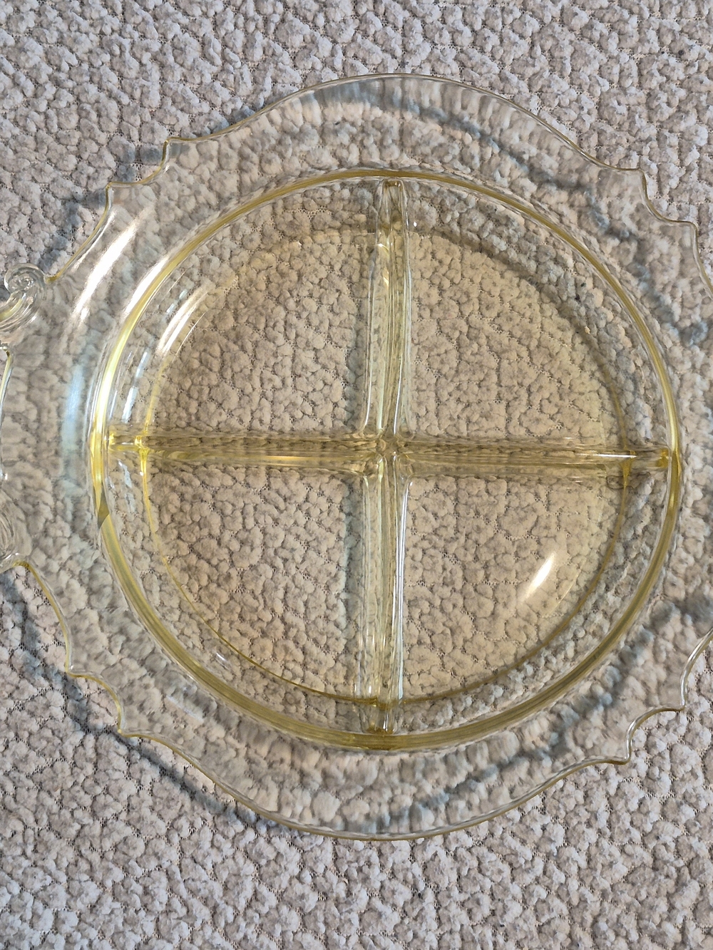 Vintage Clear Yellow 4 Compartment Divided Glass Snack Dish